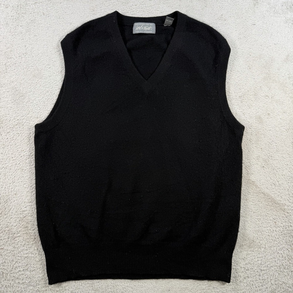 Lord & Taylor Sweater Vest Mens Medium Black 100% Cashmere V Neck Sleeveless